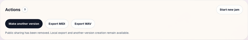 Share is the local action zone for exporting, creating another version, or starting fresh.